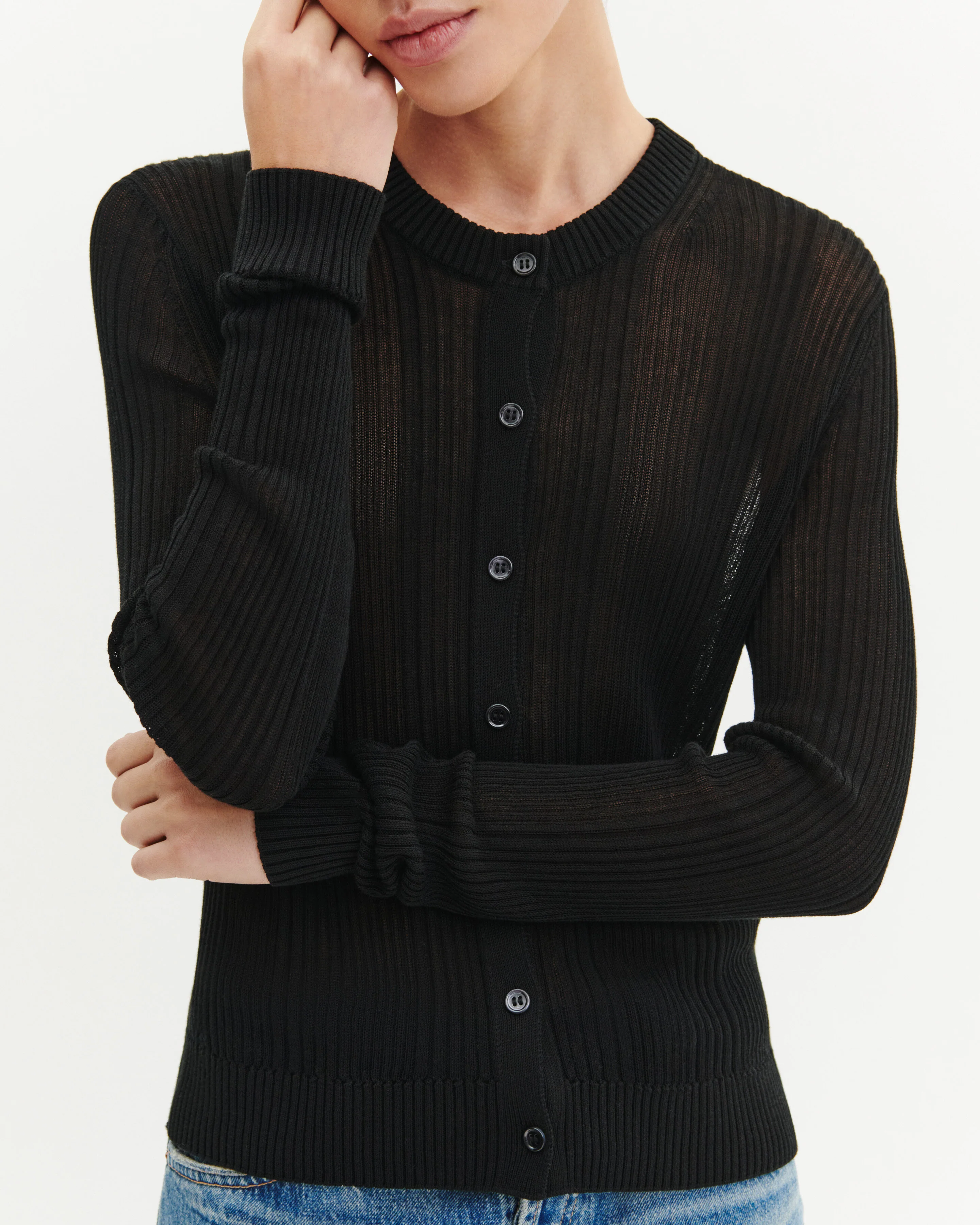 Cardigan côtes transparentes