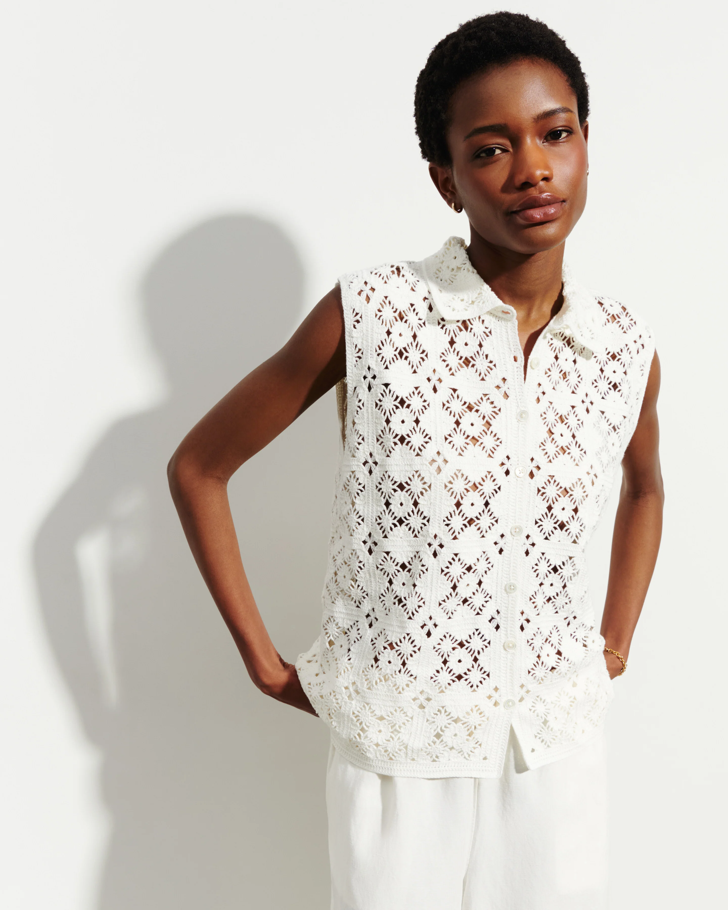 Chemise sans manches guipure