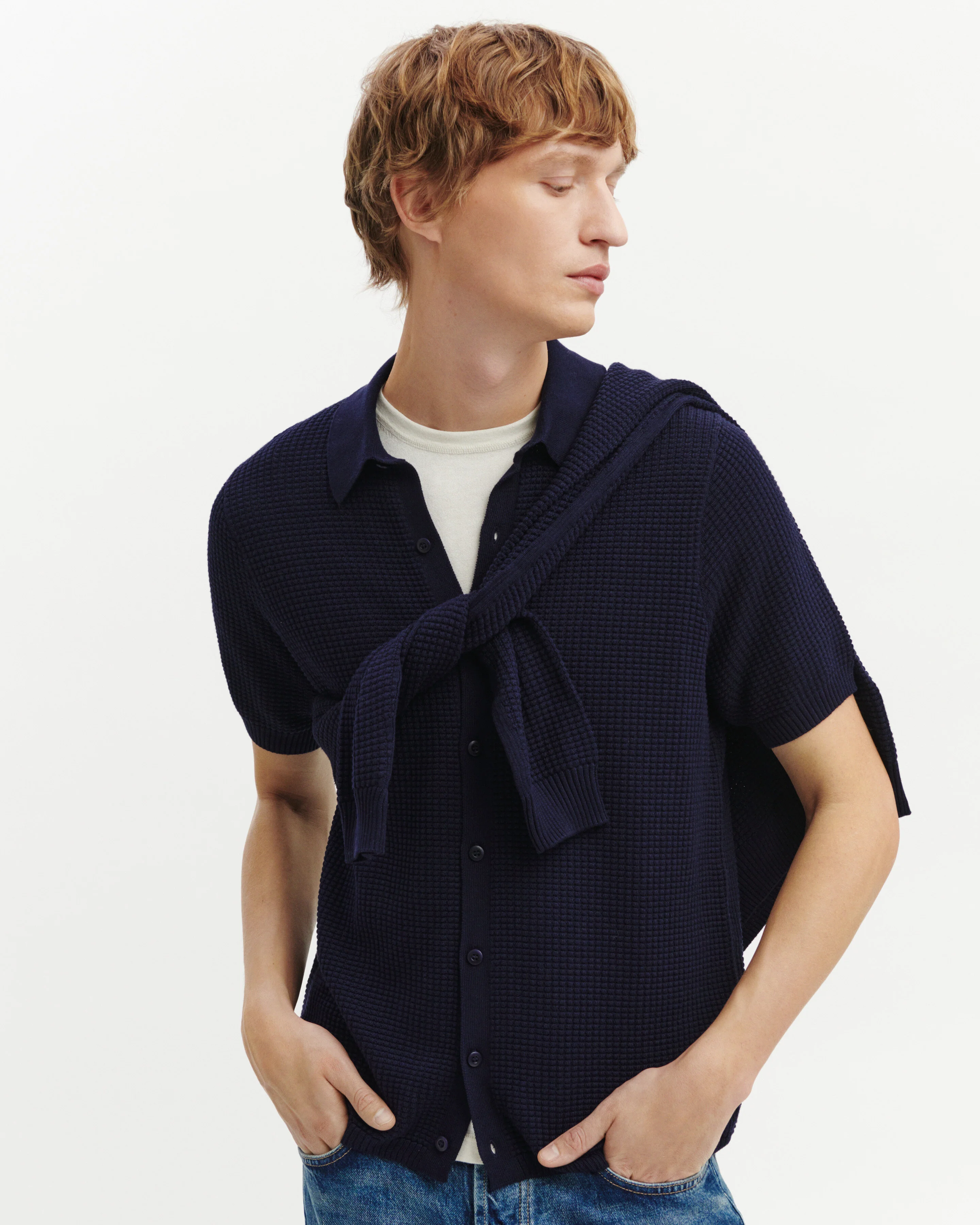 Polo boutonné point gaufré - Image 3
