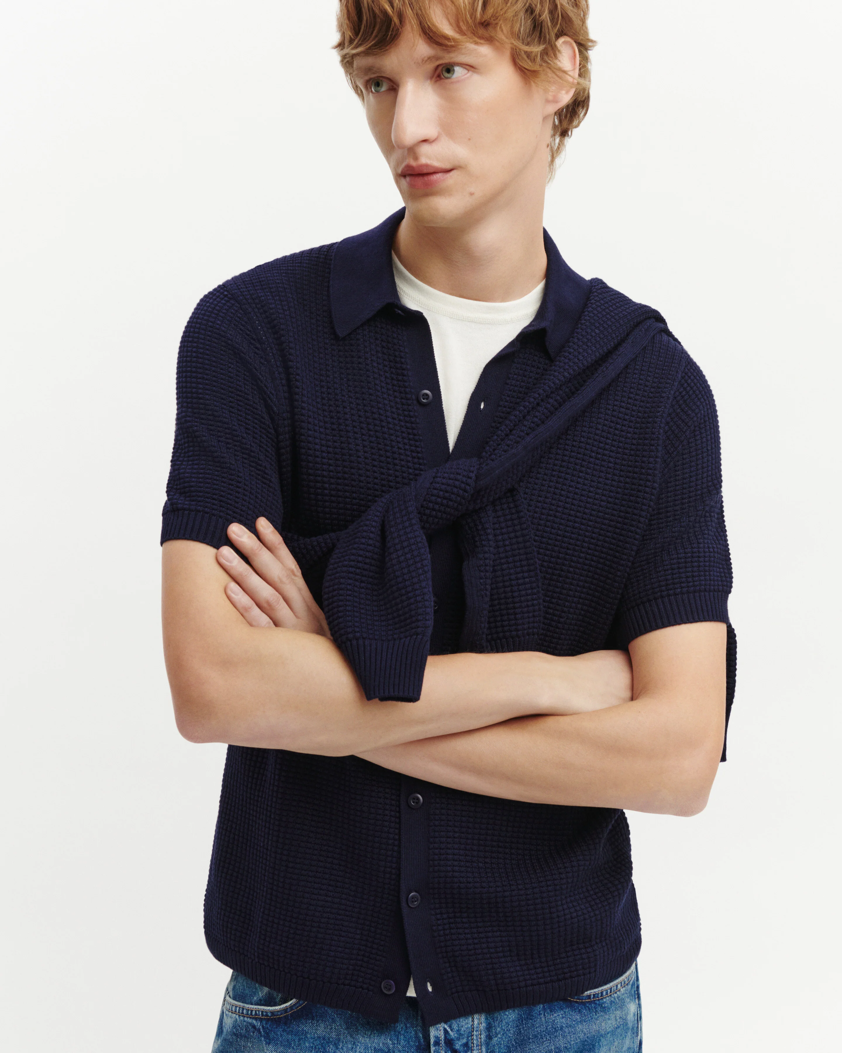 Polo boutonné point gaufré - Image 4