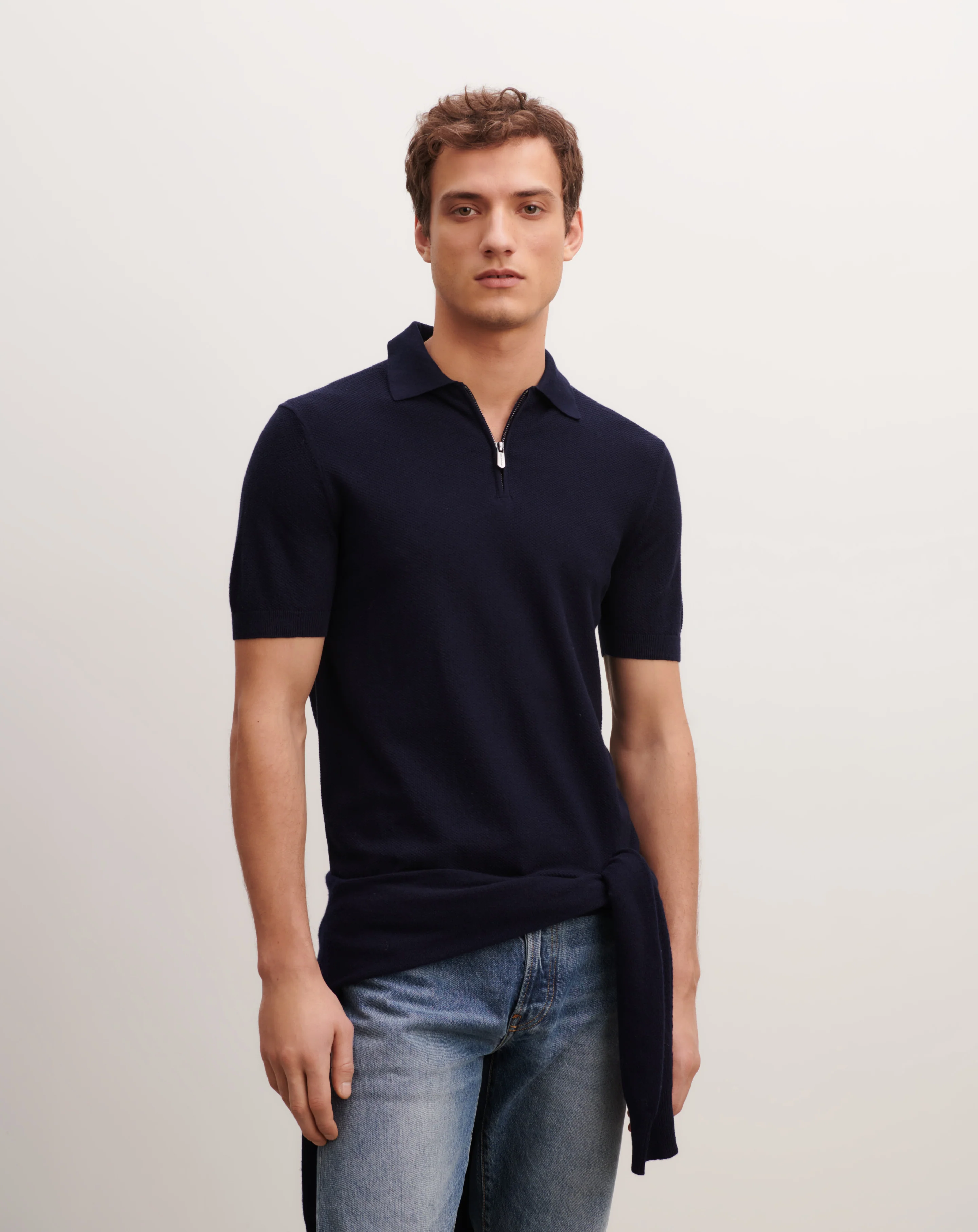 Polo piqué col zippé
