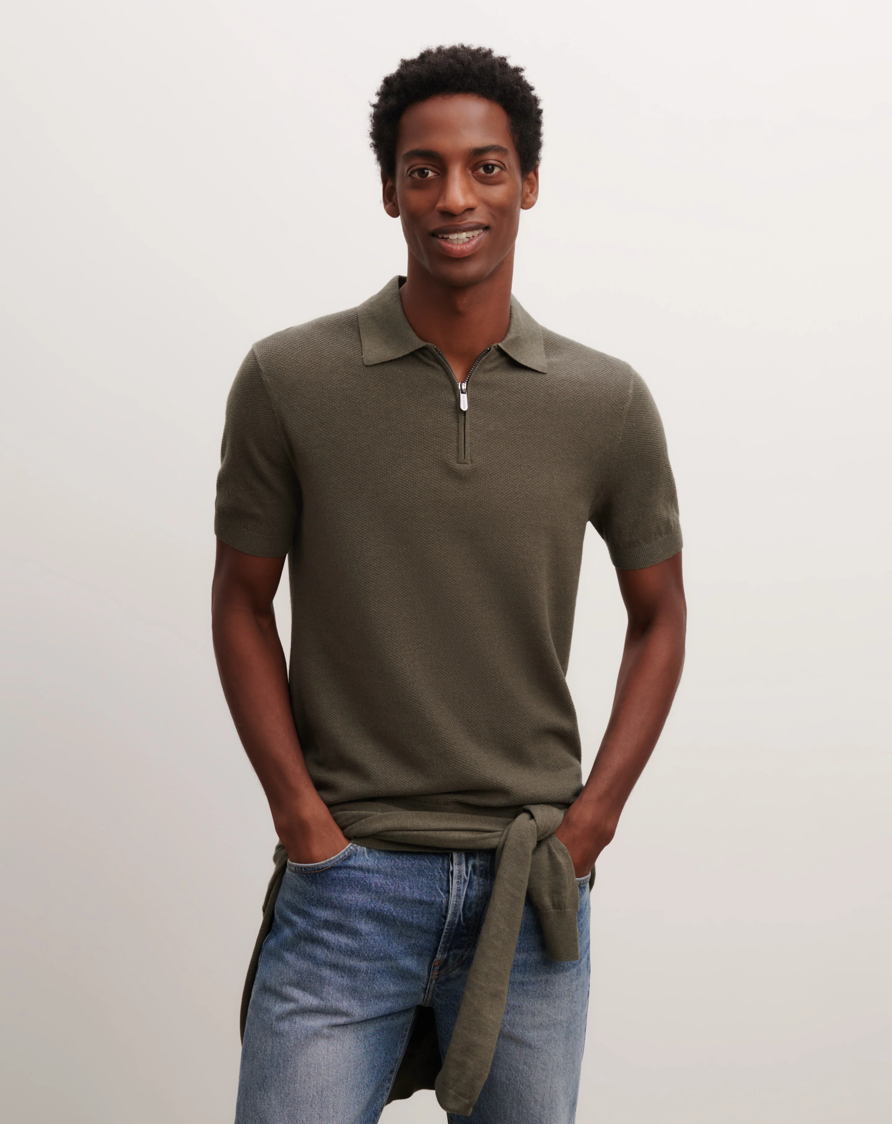 Polo piqué col zippé