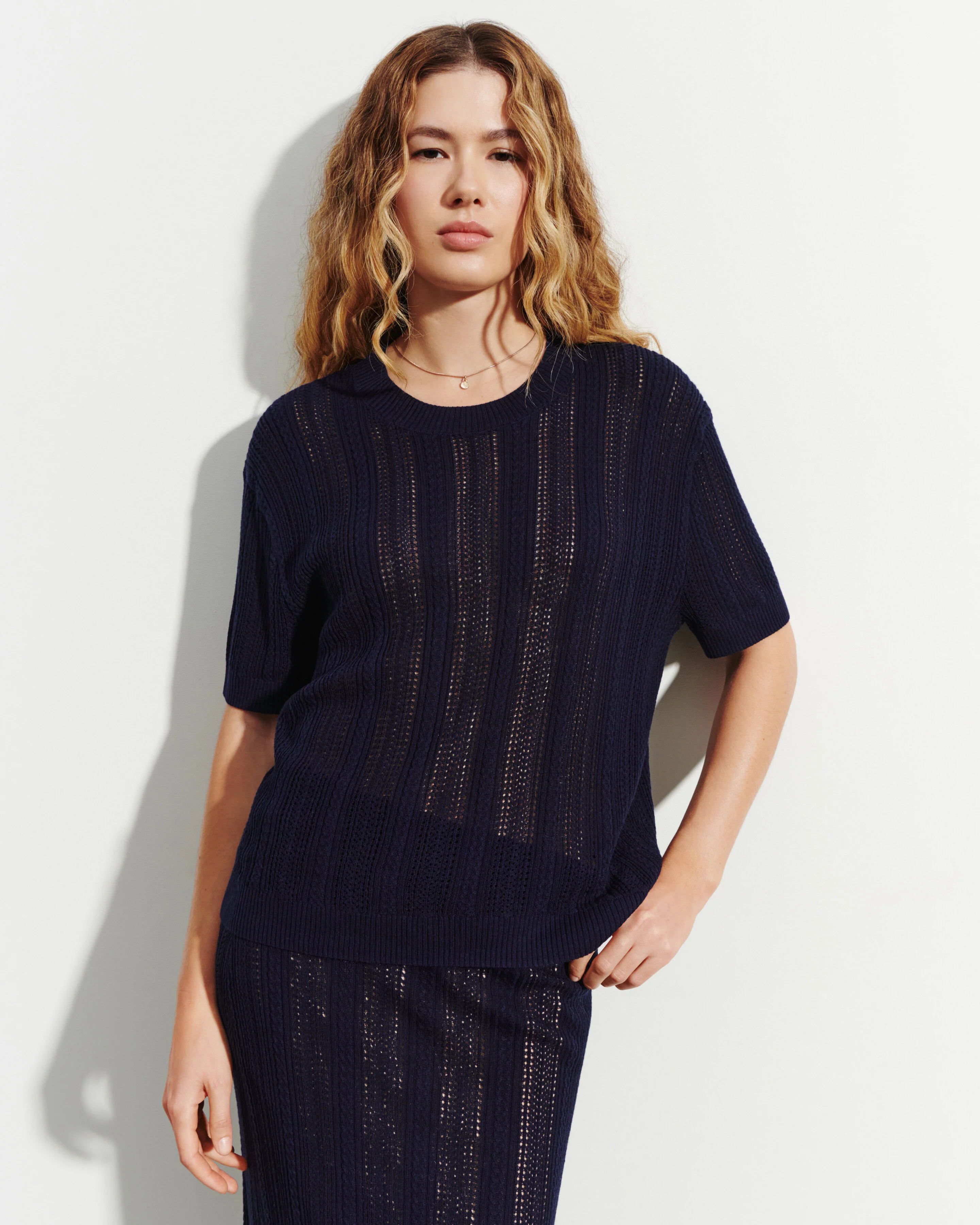 Pull col rond pointelle