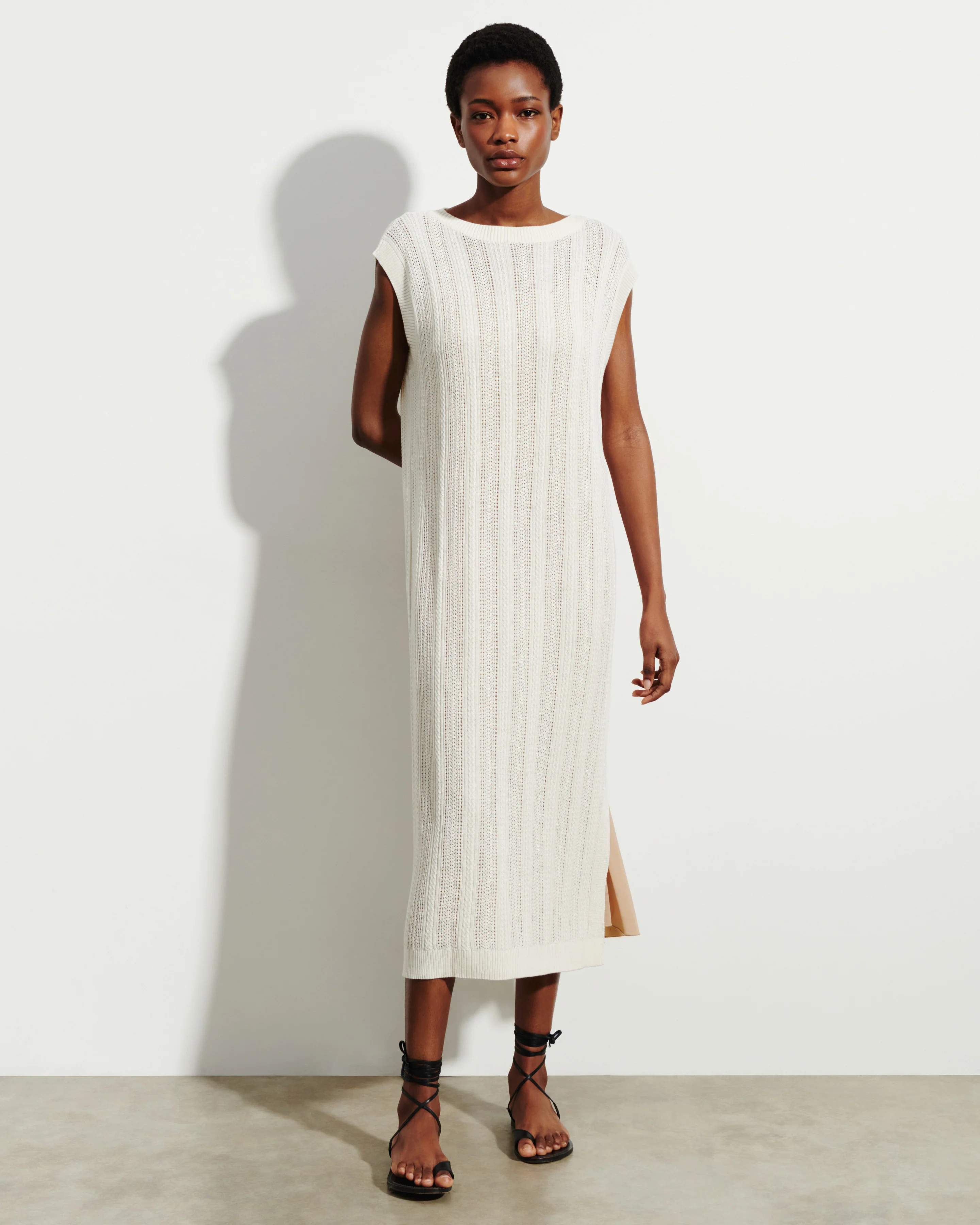 Robe longue droite pointelle