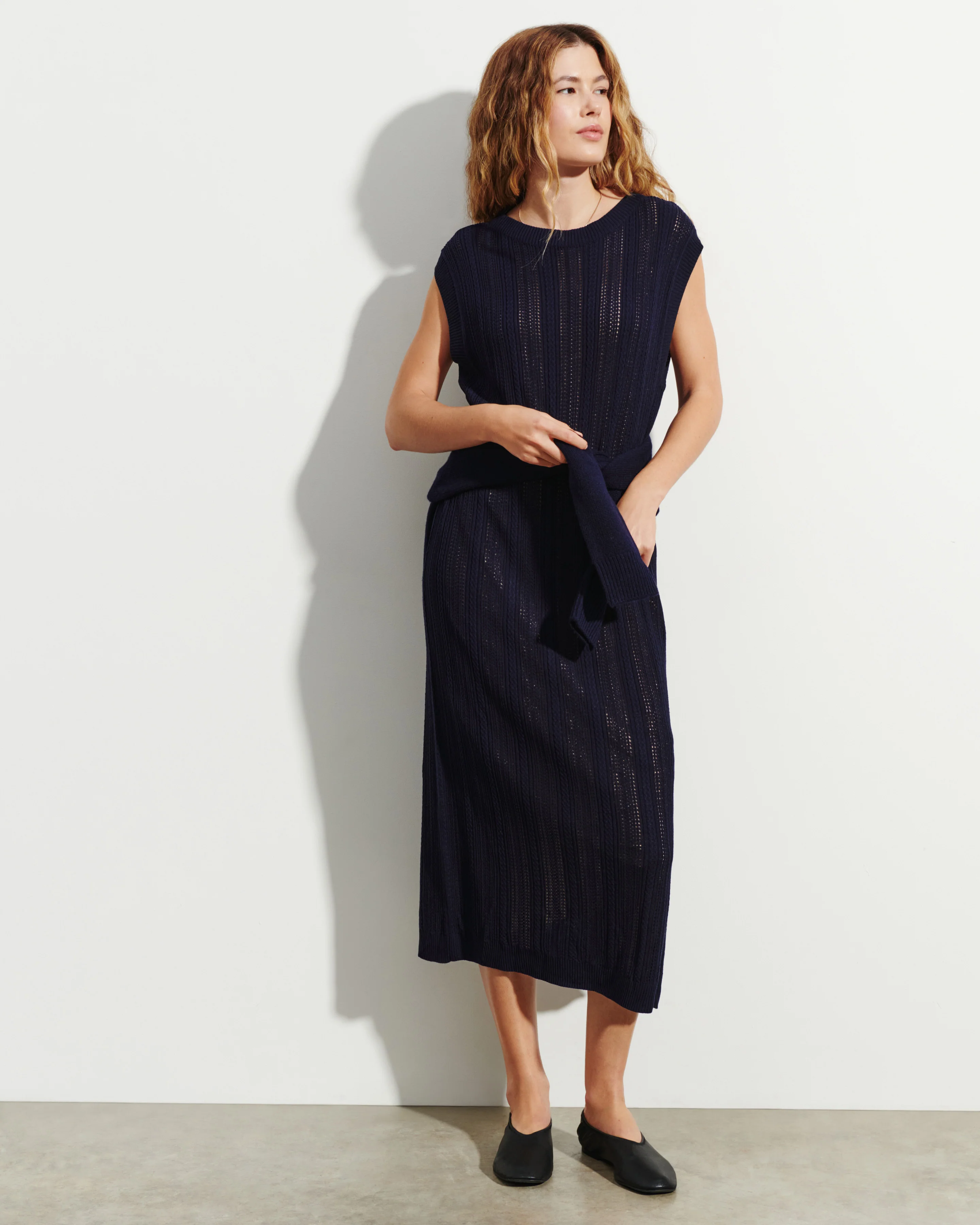 Robe longue droite pointelle