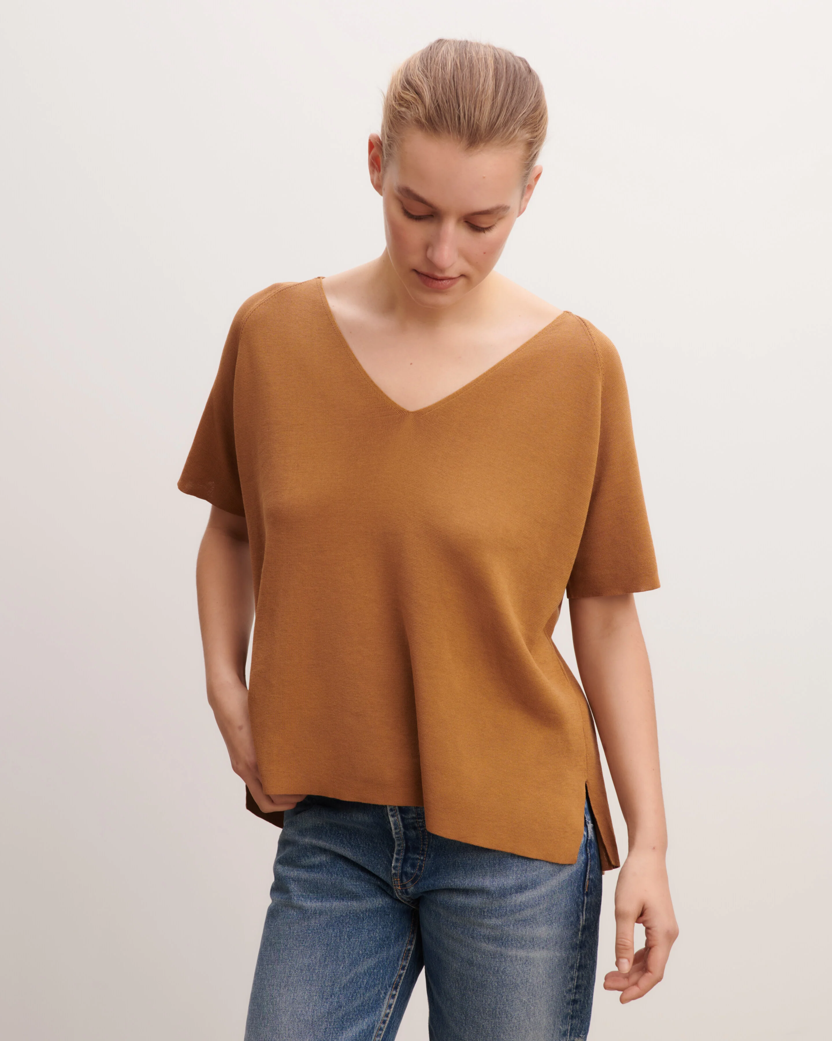 Top col V maille unie - Image 2
